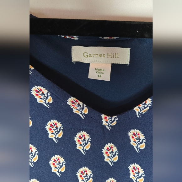 Garnet Hill Women's 14 Navy Boho Cottagecore Floral Printed Midi Dress - Picture 5 of 7